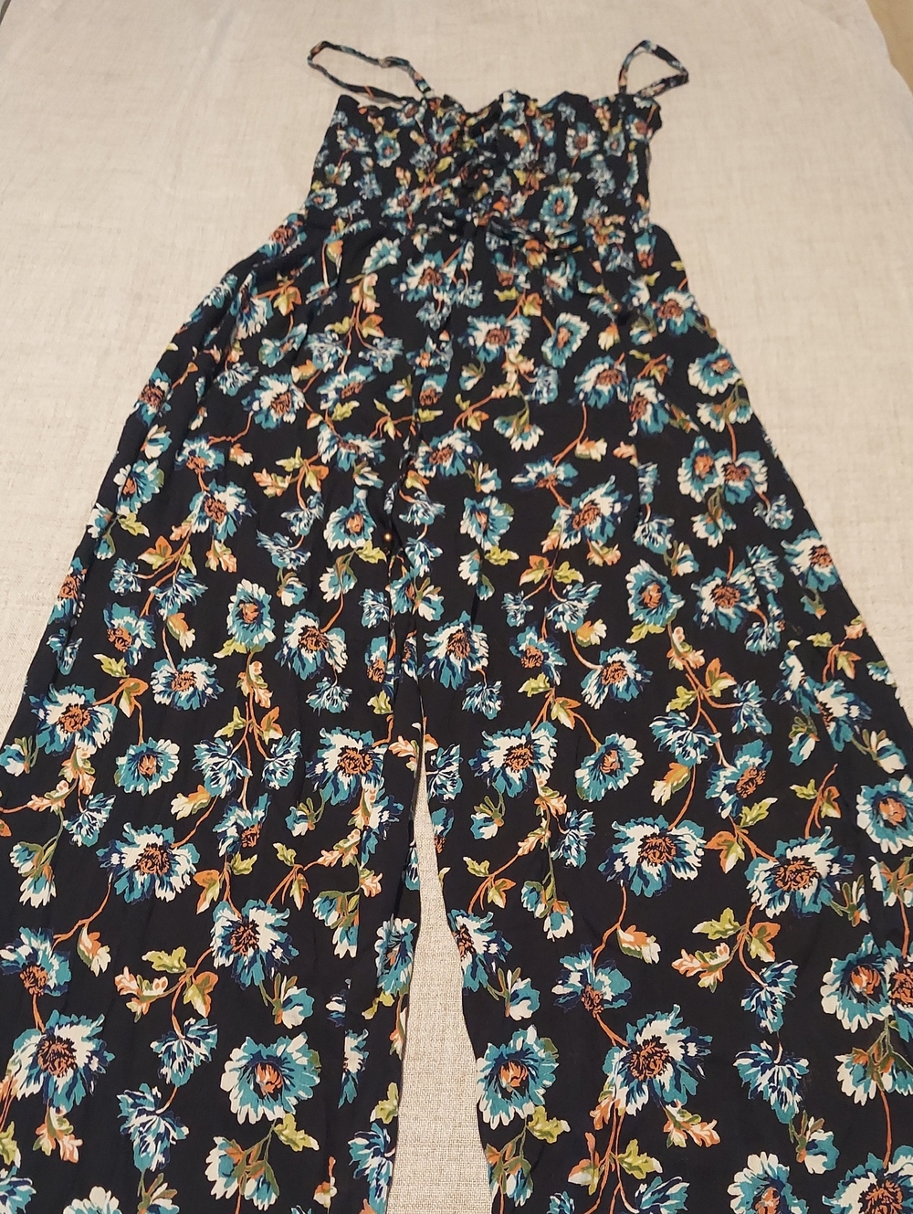 Angie Black Floral Lace Front Wide-Leg Jumpsuit Sz. M